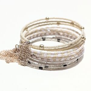 Handmade Stackable Beaded Memory Wire Bracelets, Set of 5